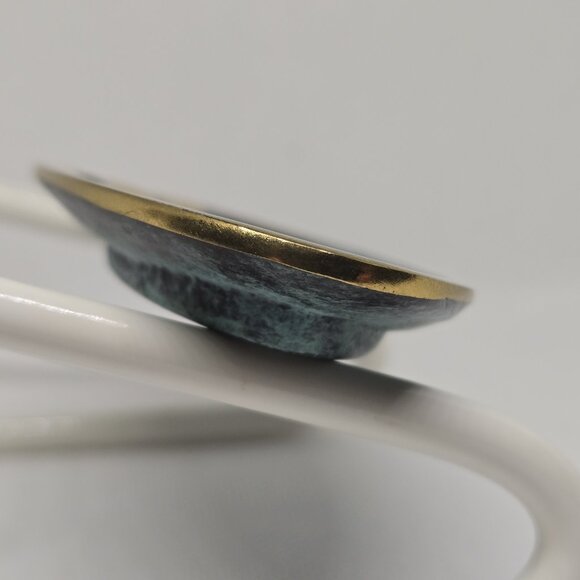 1950s HAGENAUER Austria Elliptical Brass green verdigris Ashtray vide poche tray - Picture 9 of 12